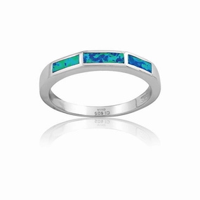 Sterling Silver 3 Rectangle Opal Ring - W-9653