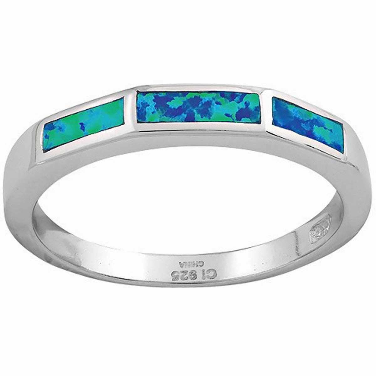 Sterling Silver 3 Rectangle Opal Ring - W-9653