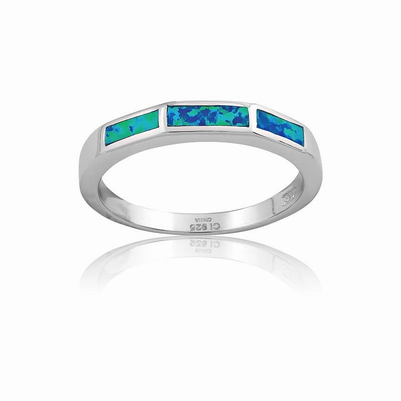 Sterling Silver 3 Rectangle Opal Ring - W-9653