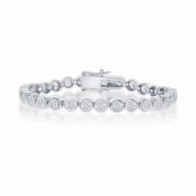 Sterling Silver 3mm Bezel-Set Round CZ Tennis Bracelet, 7"