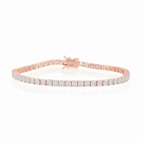 Sterling Silver 3mm Prong-Set Round CZ Tennis Bracelet - Rose Gold Plated