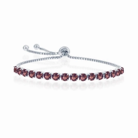 Sterling Silver 4mm Burgundy "January" Swarovski Element Bracelet