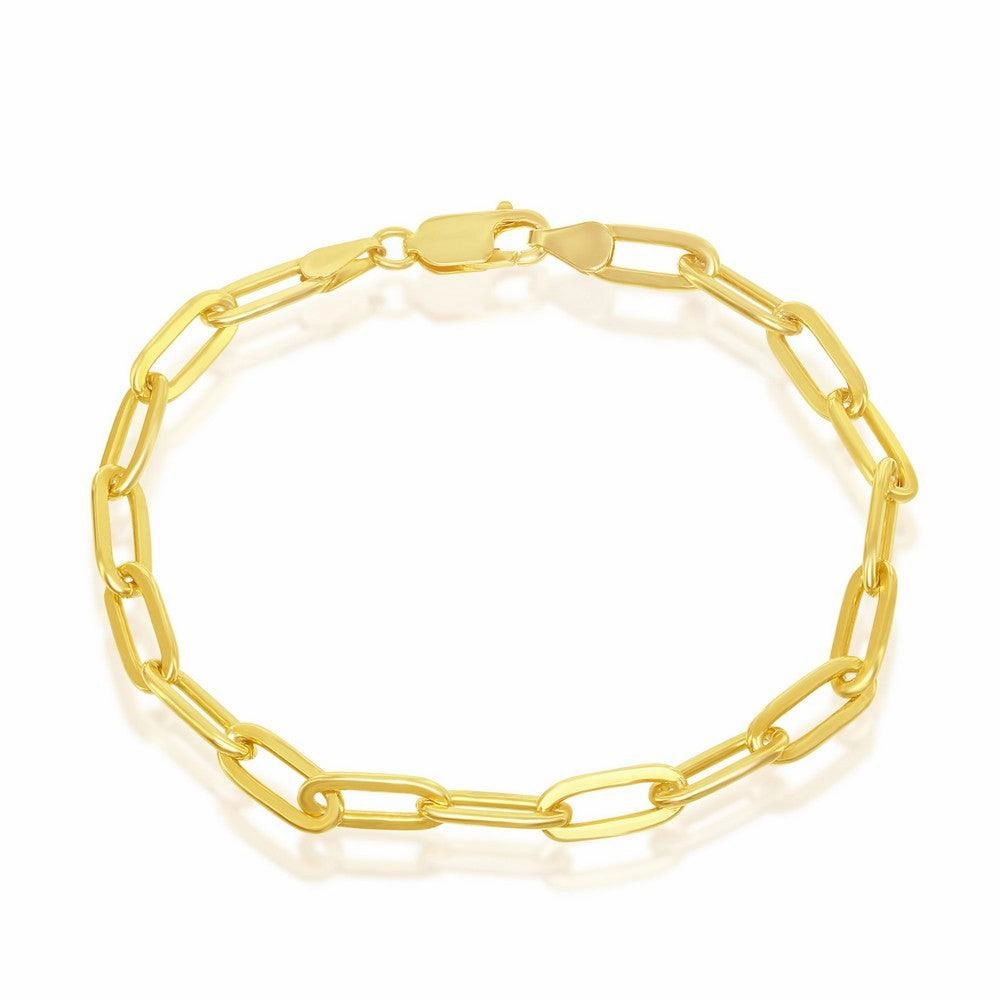 Sterling Silver 4mm Paper Clip Bracelet - Gold Plated