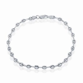 Sterling Silver 4mm Puffed Marina Anklet - Rhodium Plated