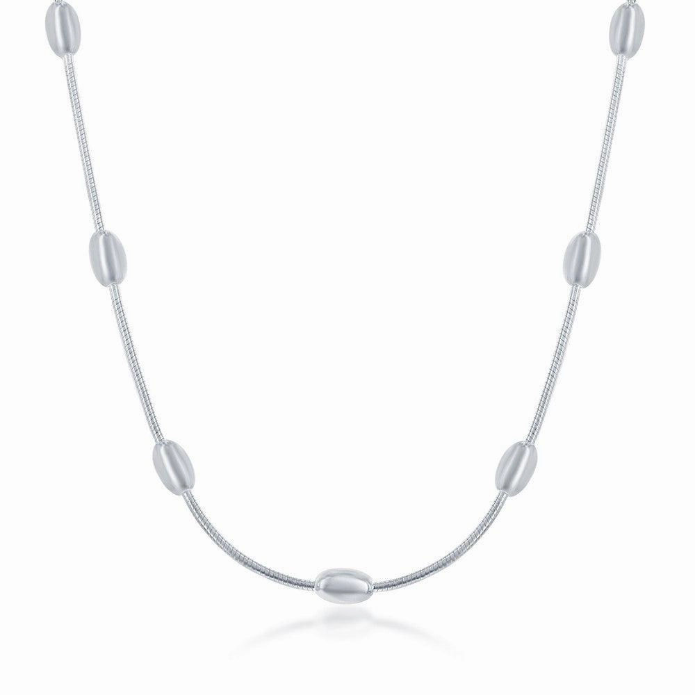 Sterling Silver 4mm Snake and Oval Beads Chain, 24"