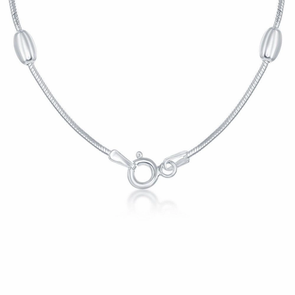 Sterling Silver 4mm Snake and Oval Beads Chain, 24"