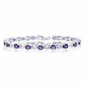 Sterling Silver 5.75cttw Amethyst Gem Oval Linked Bracelet