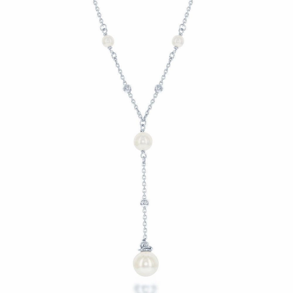 Sterling Silver 6mm Moon Beads and Larger 8mm Pearl Necklace