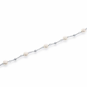 Sterling Silver 6mm Pearls with Moon Beads Bracelet, 6.5"
