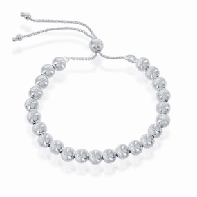 Sterling Silver 6mm Round Beads Adjustable Bolo Bracelet, 9.5"