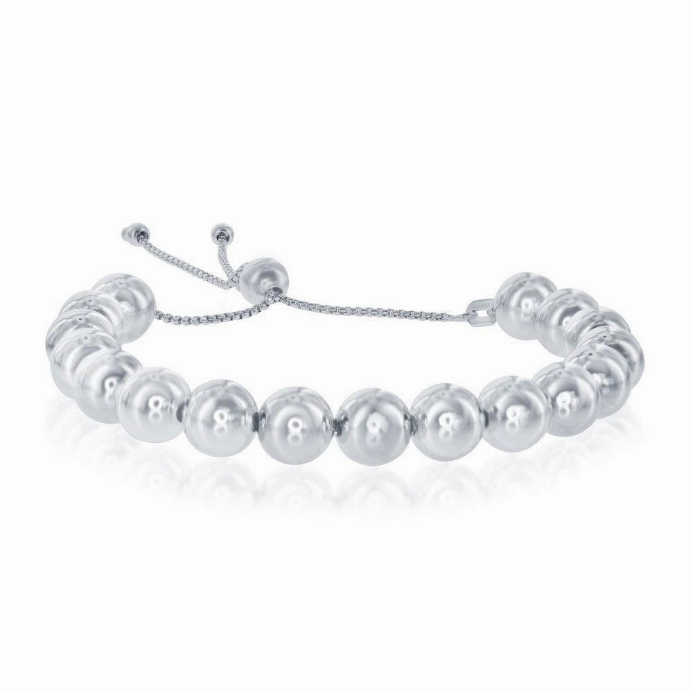 Sterling Silver 6mm Round Beads Adjustable Bolo Bracelet, 9.5"