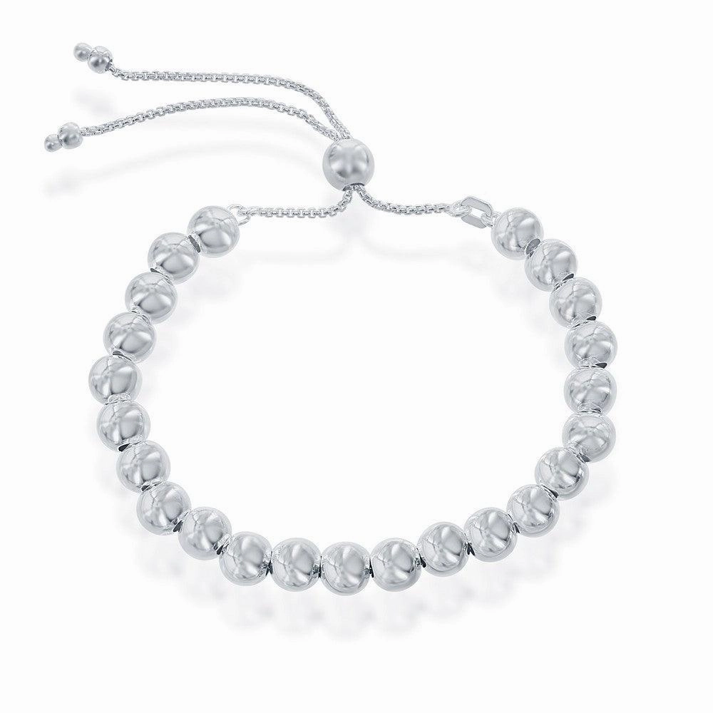 Sterling Silver 6mm Round Beads Adjustable Bolo Bracelet, 9.5"