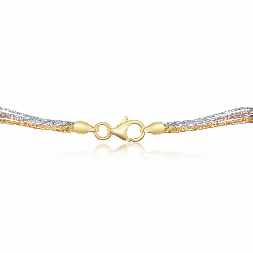 Sterling Silver 7 Strand Sparkling Necklace - Tri Color