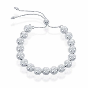 Sterling Silver 8mm Round Beads Adjustable Bolo Bracelet, 9.5"