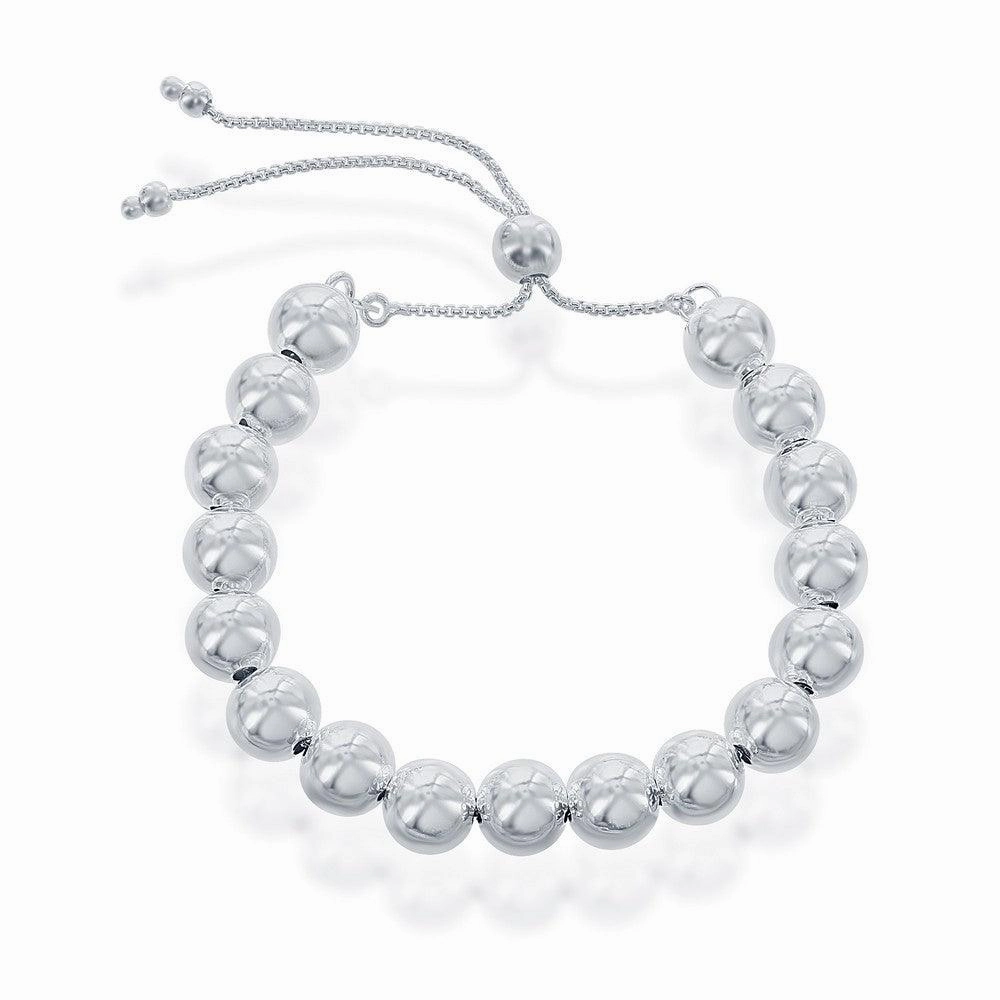 Sterling Silver 8mm Round Beads Adjustable Bolo Bracelet, 9.5"