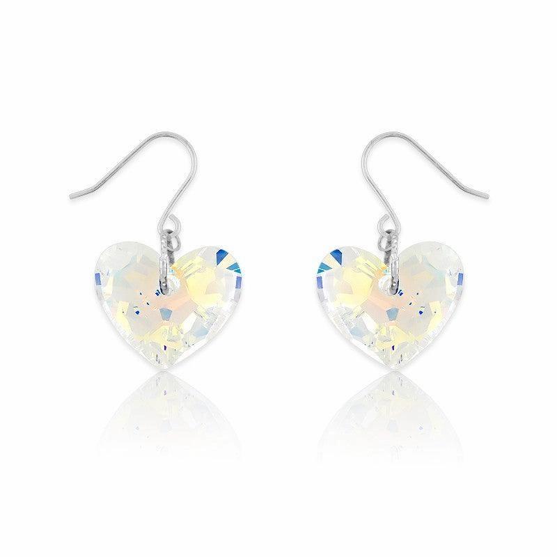 Sterling Silver AB Swarovski Crystal Heart Earrings