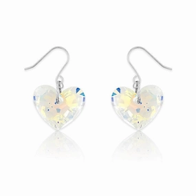 Sterling Silver AB Swarovski Crystal Heart Earrings