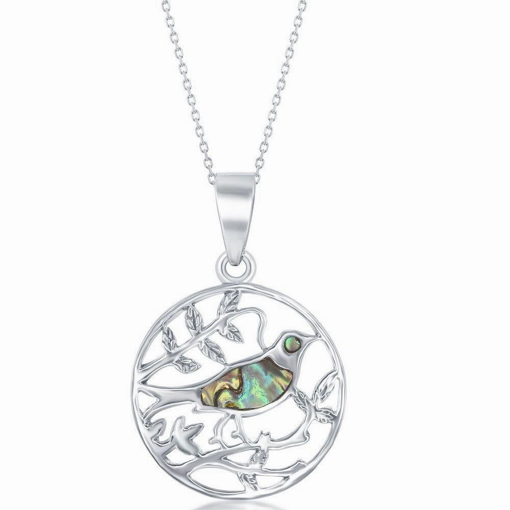 Sterling Silver Abalone Bird On a Branch Pendant