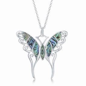 Sterling Silver Abalone Butterfly Pendant Chain