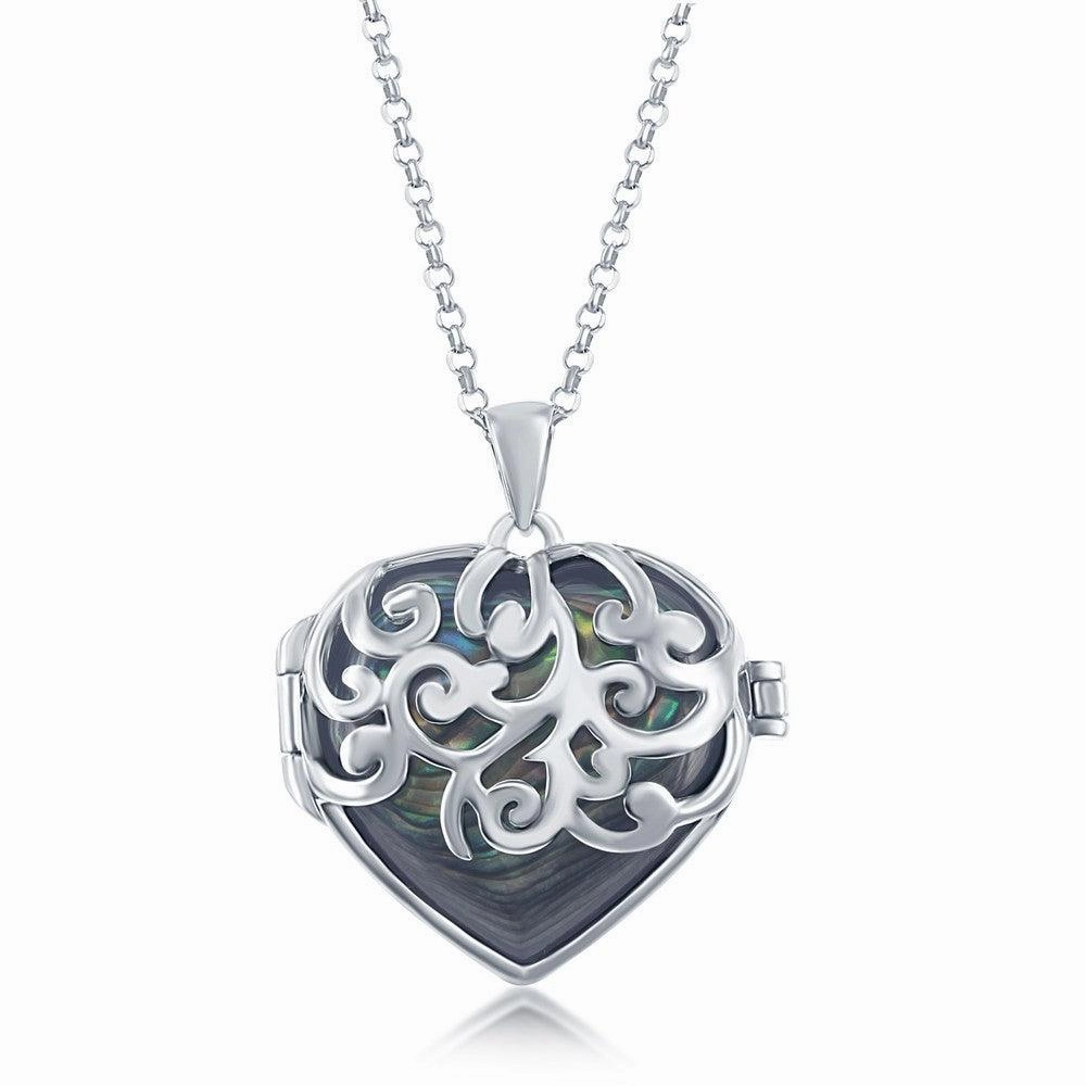 Sterling Silver Abalone Designed Heart Locket