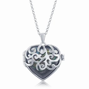 Sterling Silver Abalone Designed Heart Locket
