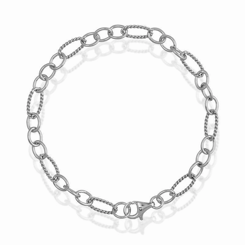 Sterling Silver  Alernating Ovals & Designed Ovals Bracelet