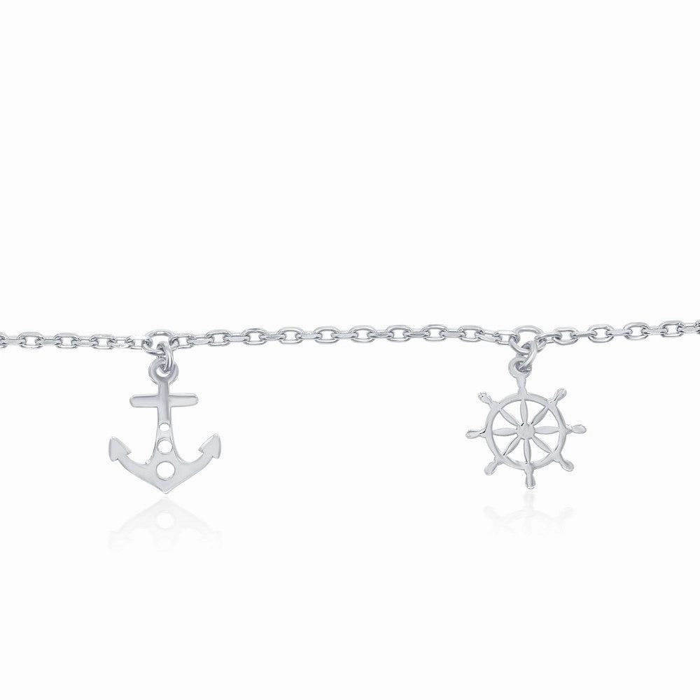 Sterling Silver Alternating Anchor and Ship Wheel Anklet