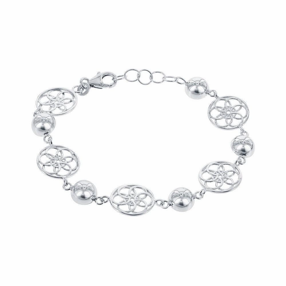 Sterling Silver  Alternating Round Flower and Semi Sphere Bracelet