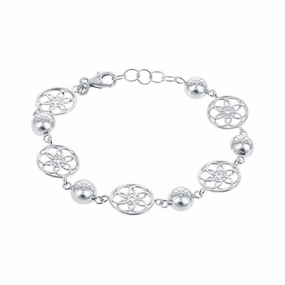 Sterling Silver  Alternating Round Flower and Semi Sphere Bracelet