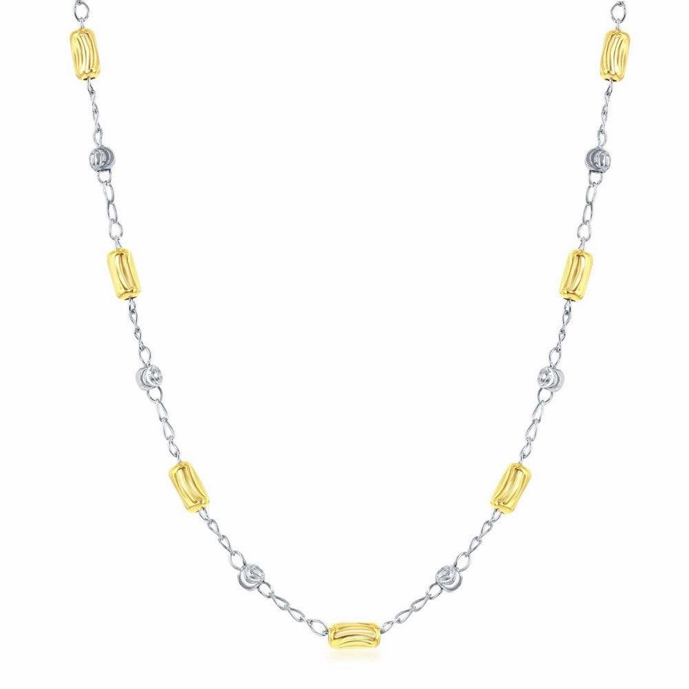 Sterling Silver Alternating Two Tone Beads Necklace
