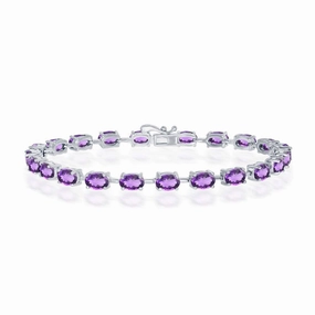 Sterling Silver Amethyst Oval Gemstone Link Tennis Bracelet