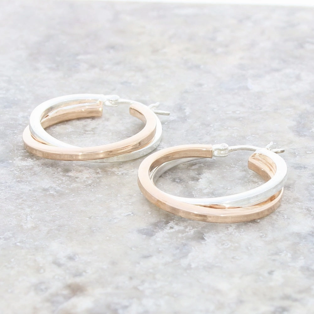 Sterling Silver and Rose Gold Plated Hoop Ladies Earrings