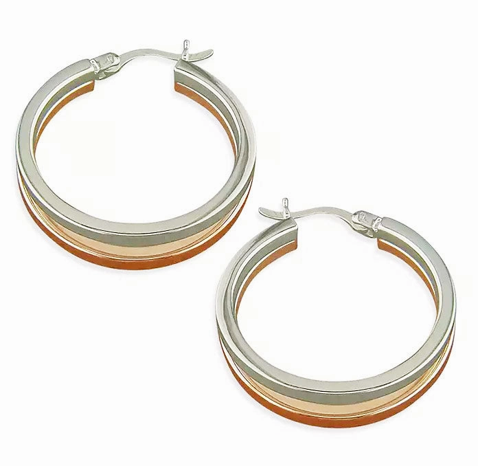 Sterling Silver and Rose Gold Plated Hoop Ladies Earrings