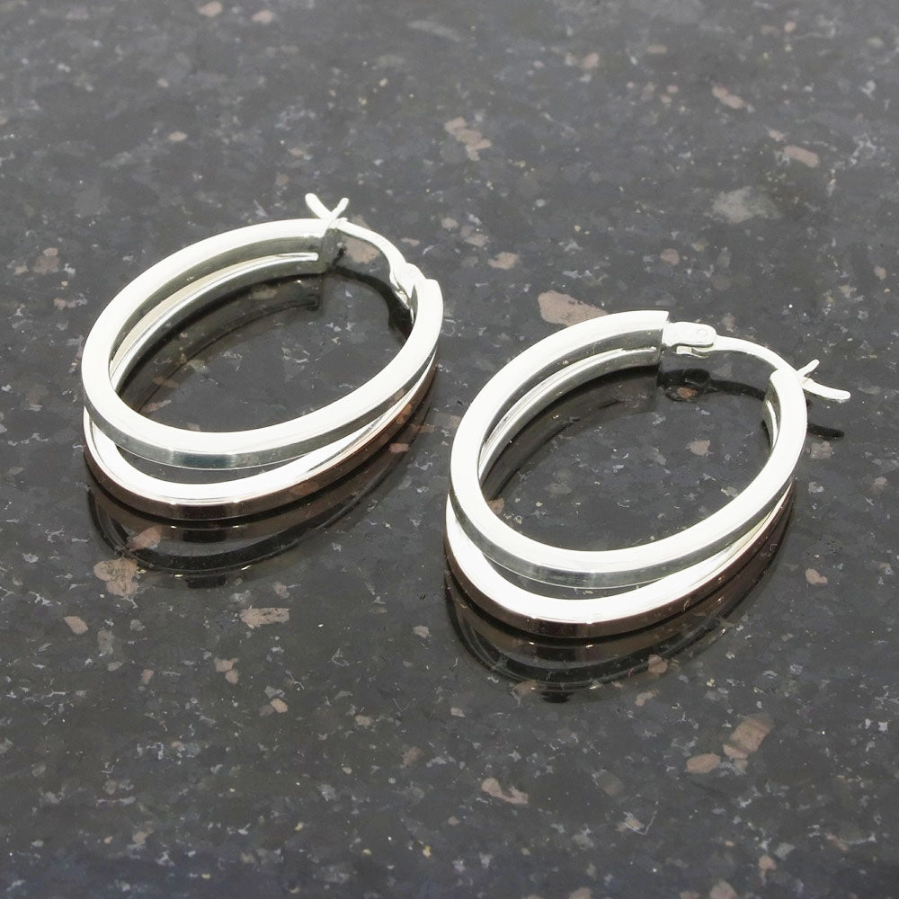 Sterling Silver and Rose Tone Hoop Ladies Earrings