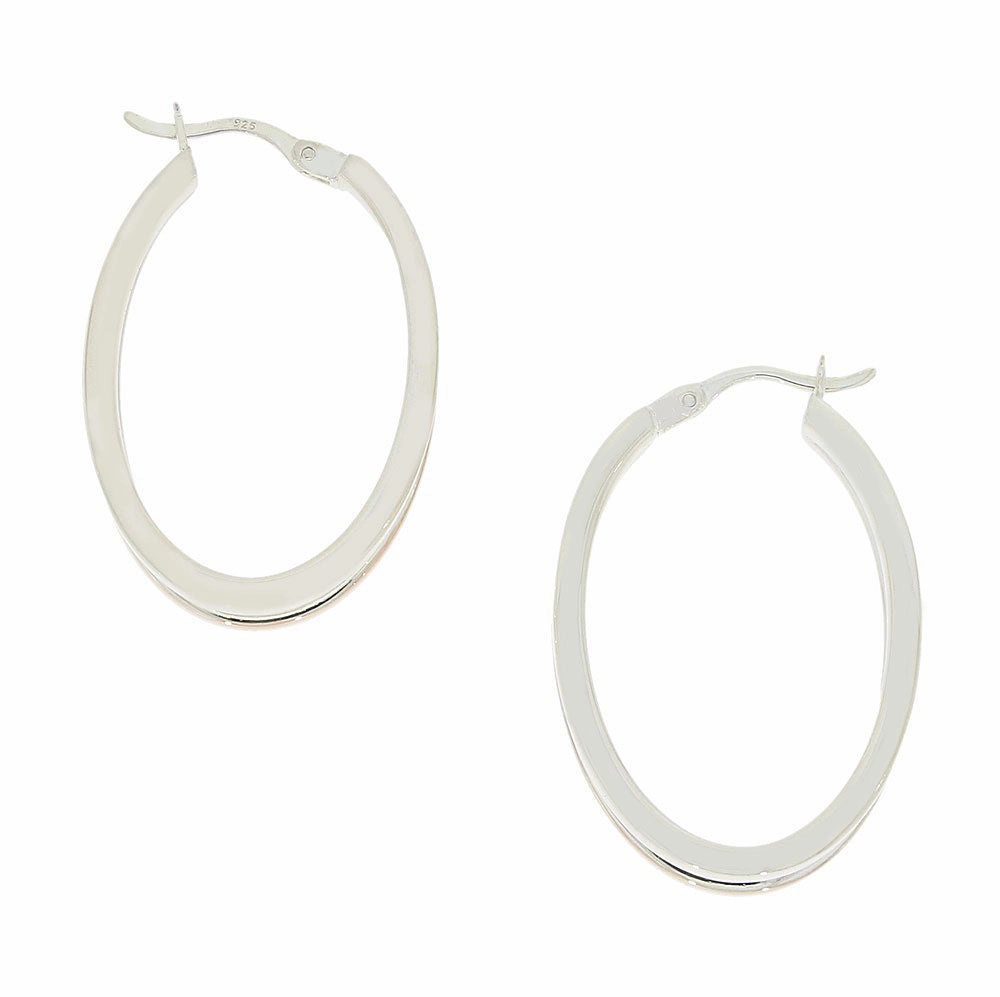 Sterling Silver and Rose Tone Hoop Ladies Earrings