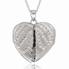 Sterling Silver Angel Wings Heart Pendant