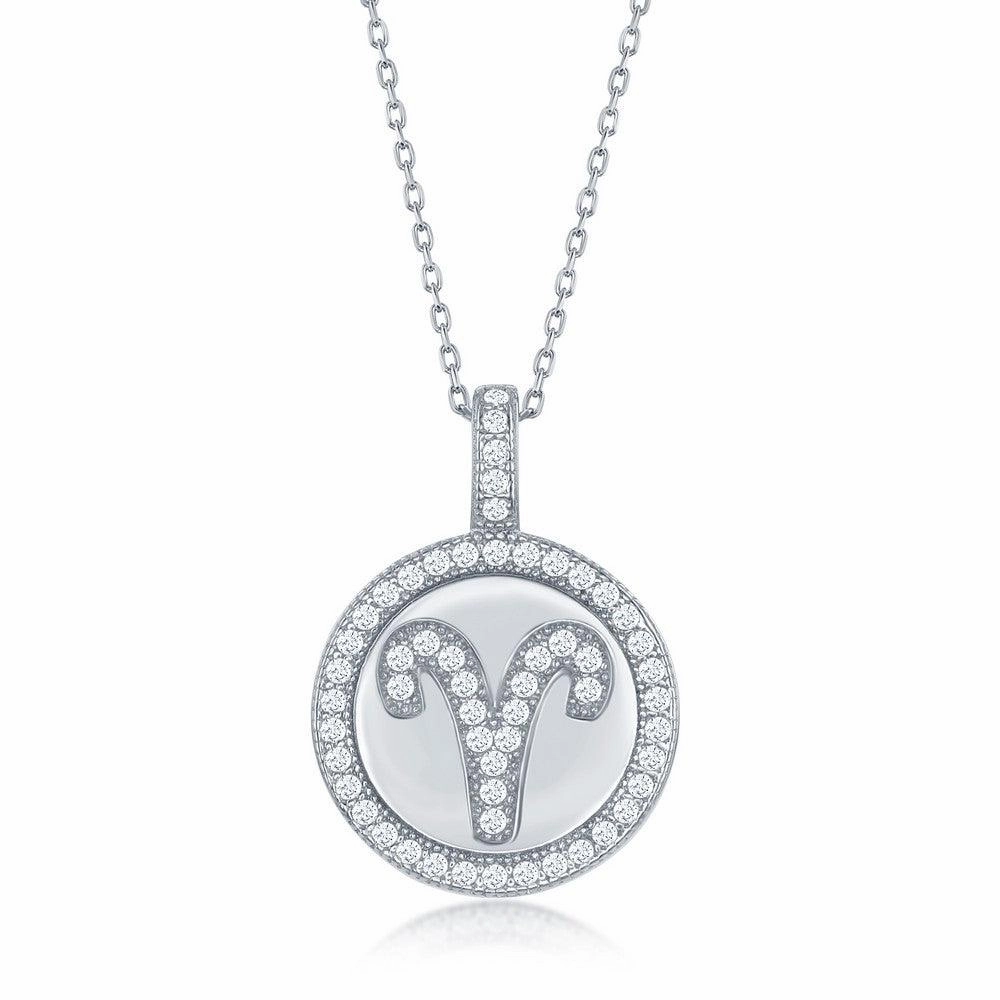 Sterling Silver Aries Zodiac Disc Pendant Chain