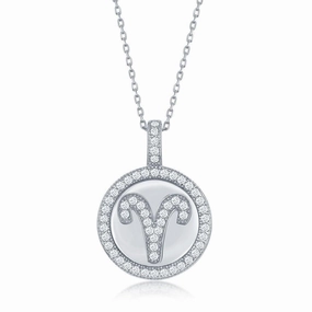 Sterling Silver Aries Zodiac Disc Pendant Chain
