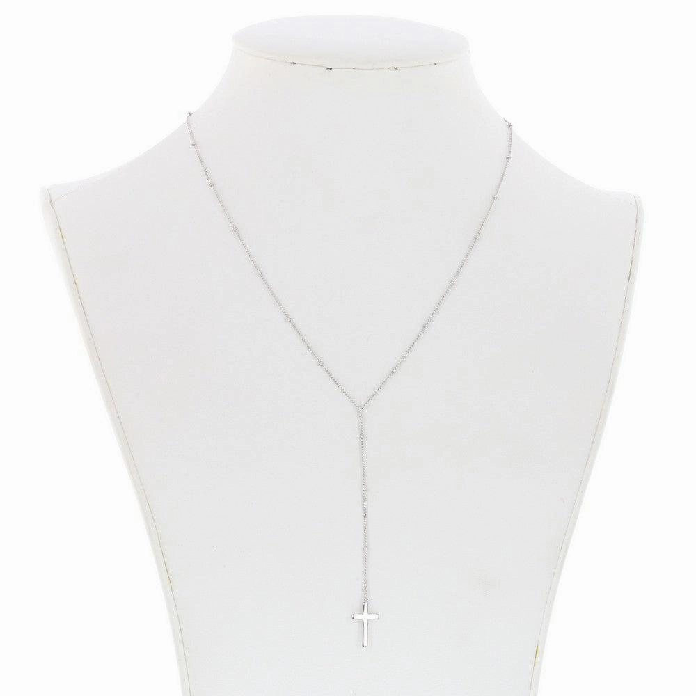 Sterling Silver Beaded Chain with Hanging Cross Necklace