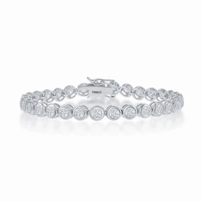 Sterling Silver Bezel Set 4mm CZ Tennis Bracelet, 7"