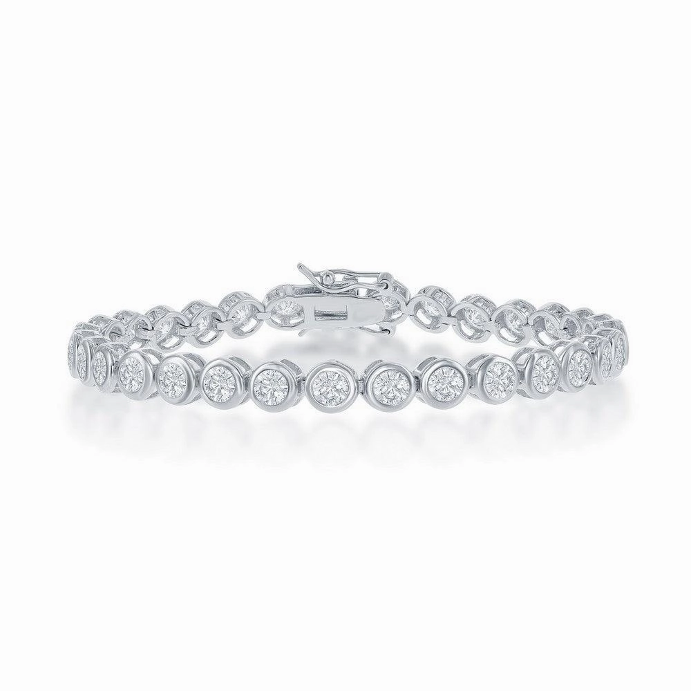 Sterling Silver Bezel Set 4mm CZ Tennis Bracelet, 7"