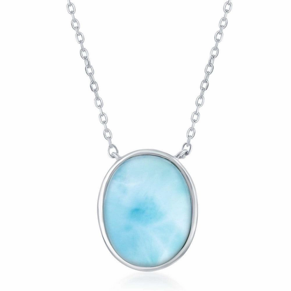 Sterling Silver Bezel Set Oval Larimar Necklace