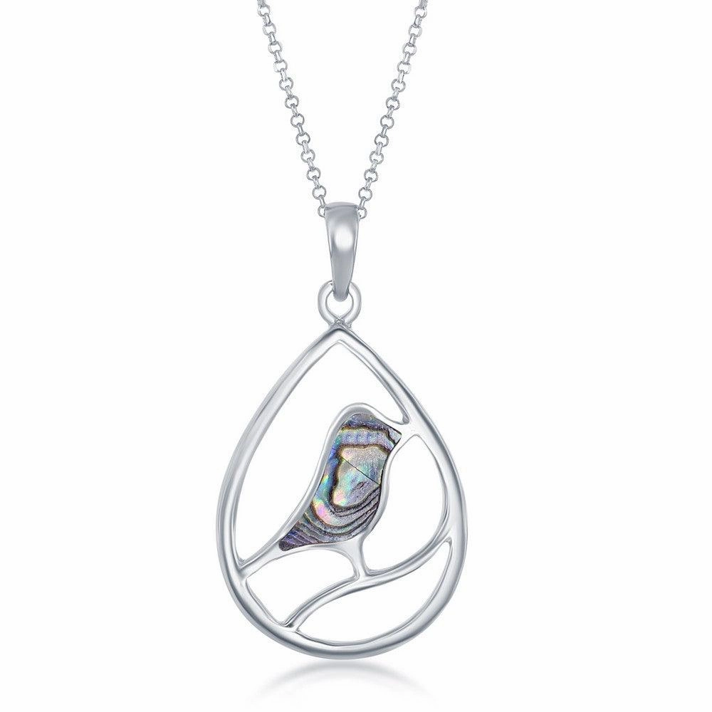 Sterling Silver Bird Pearshaped Pendant - Abalone
