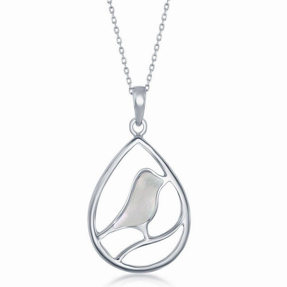 Sterling Silver Bird Pearshaped Pendant - MOP