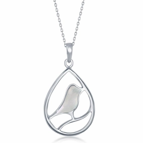 Sterling Silver Bird Pearshaped Pendant - MOP
