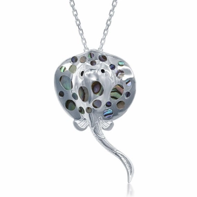 Sterling Silver Black Abalone Stingray Pendant
