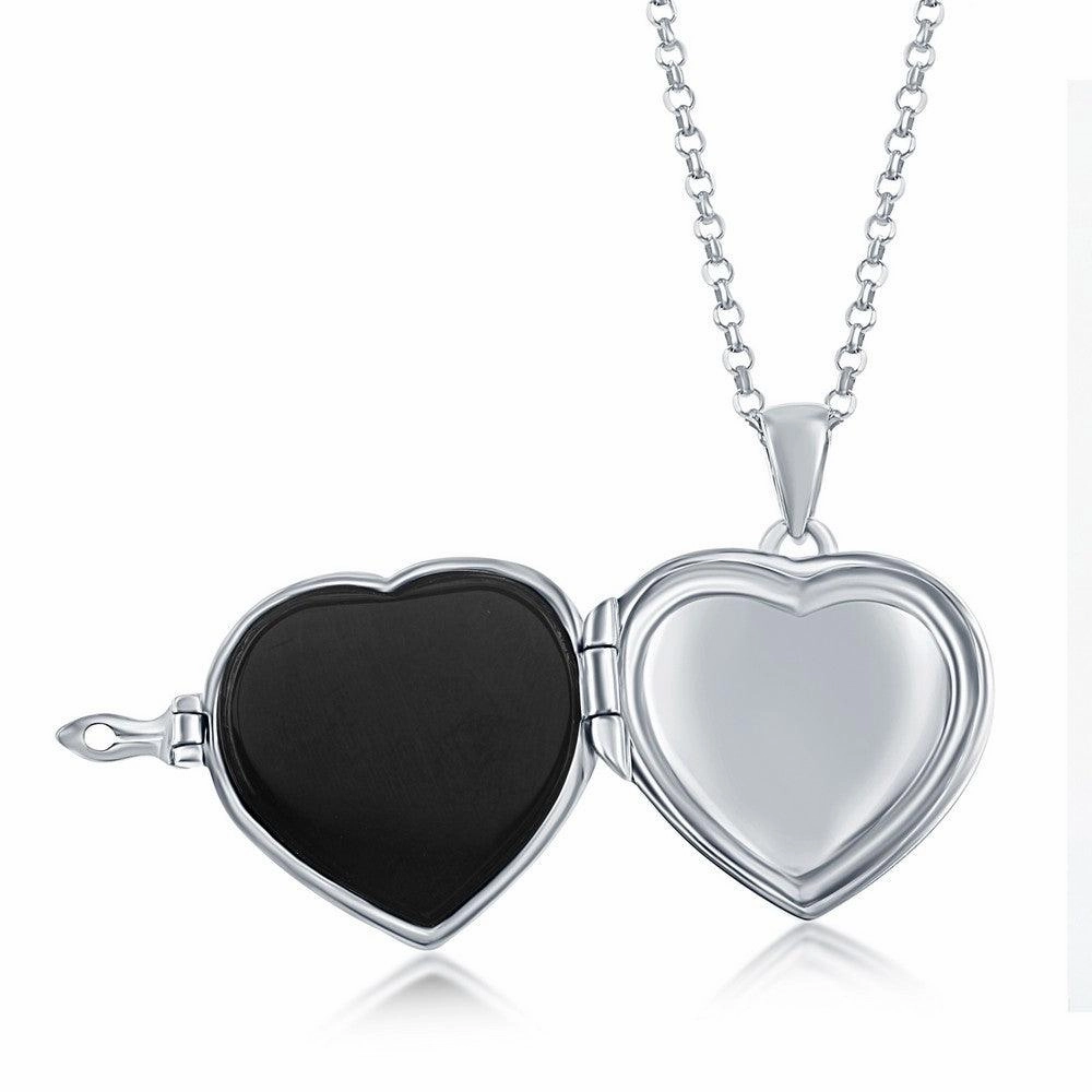 Sterling Silver Black Agate Designed Heart Locket