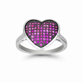Sterling Silver Black Rhodium Pink CZ Heart Ring - W-9876