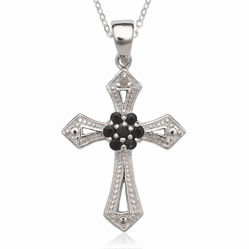 Sterling Silver Black Sapphire Cross Pendant