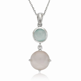 Sterling Silver Blue and Pink Cat's Eye Necklace